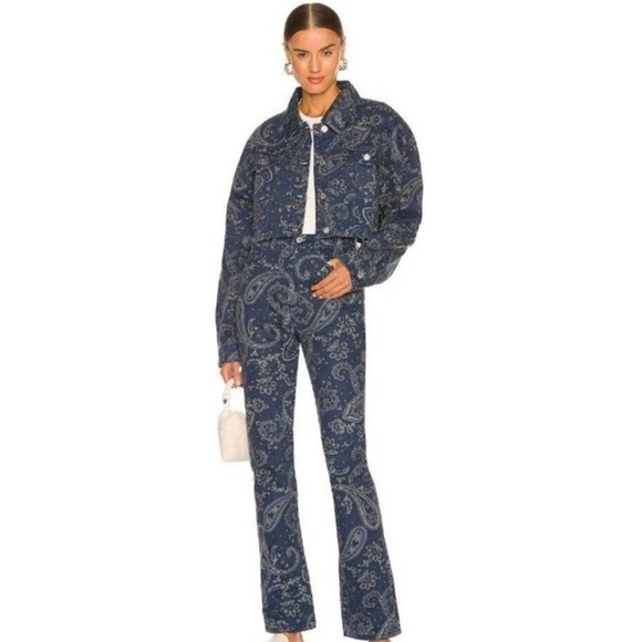 WeWoreWhat Denim - We Wore What The Icon Jean Night Sky Paisley Navy Blue Size 24